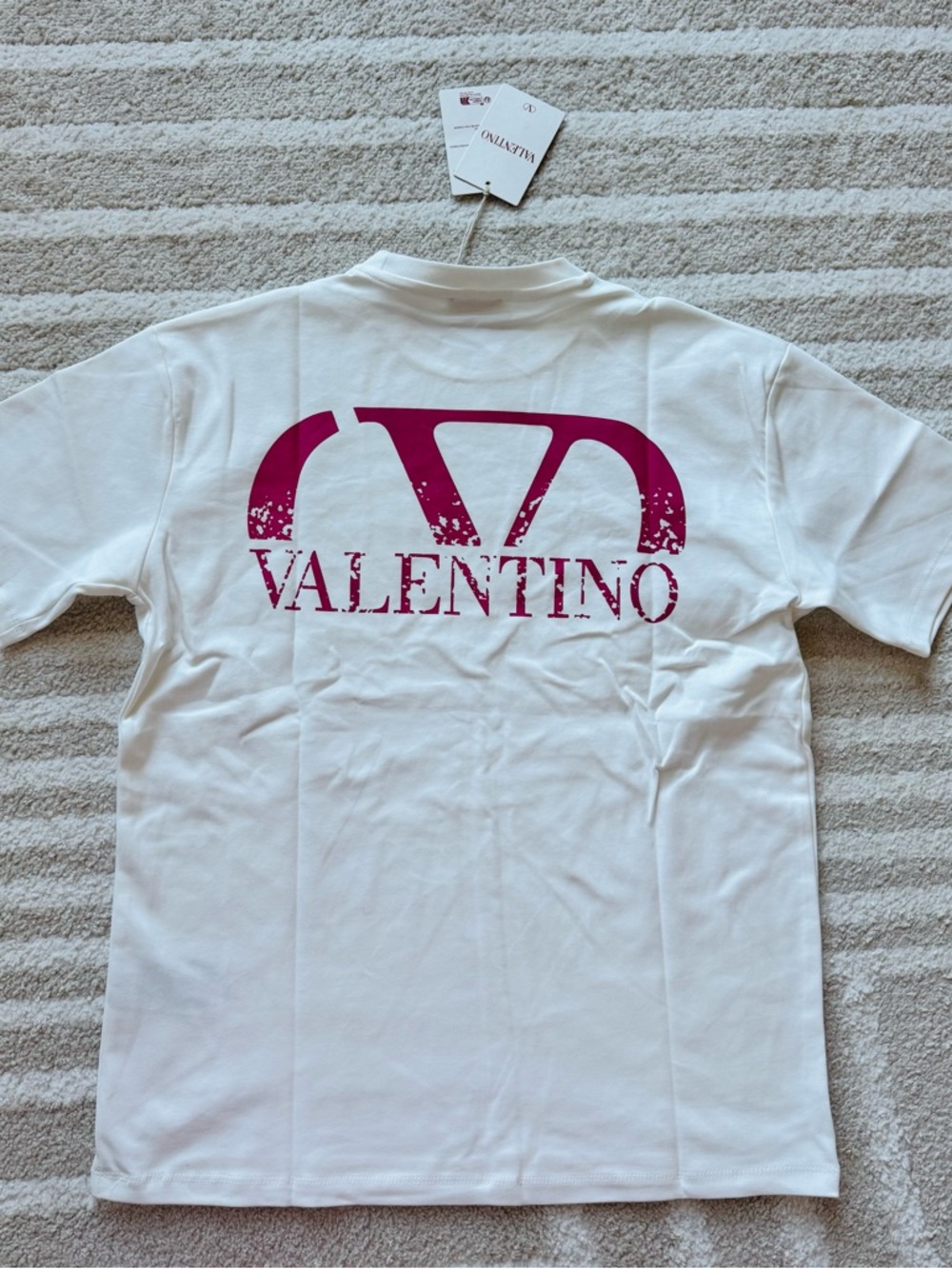 Valentino White Tee with Fuchsia Logo